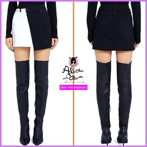 Alice + Olivia Patchwork Two Tone Black White Denim Jeans Mini Skirt